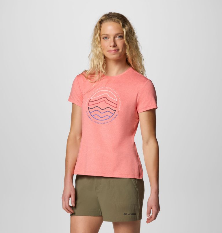 Women's Sloan Ridge Technical Graphic T-Shirt, Color: Alpenglow, Find Your Trail, image 3