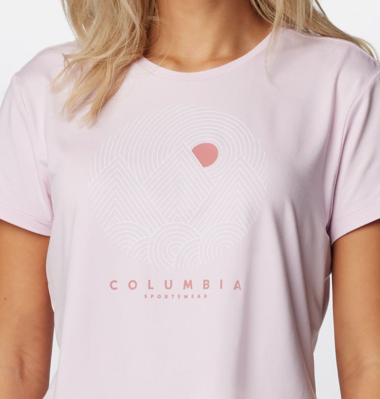 Camiseta técnica estampada Sloan Ridge para mujer, Color: Pink Dawn Heather, Linear Landscape, image 6