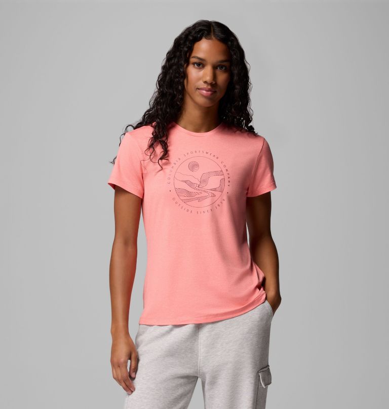 Camiseta técnica estampada Sloan Ridge para mujer, Color: Alpenglow, Linear Landscape, image 4