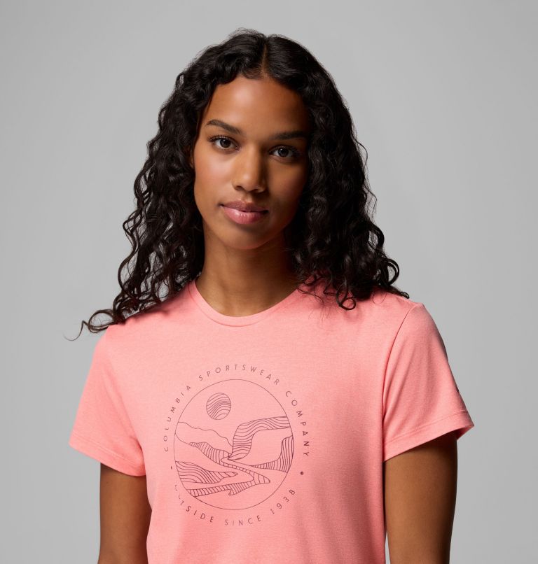 Camiseta técnica estampada Sloan Ridge para mujer, Color: Alpenglow, Linear Landscape, image 5