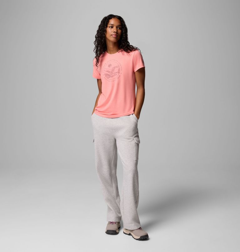 Camiseta técnica estampada Sloan Ridge para mujer, Color: Alpenglow, Linear Landscape, image 2