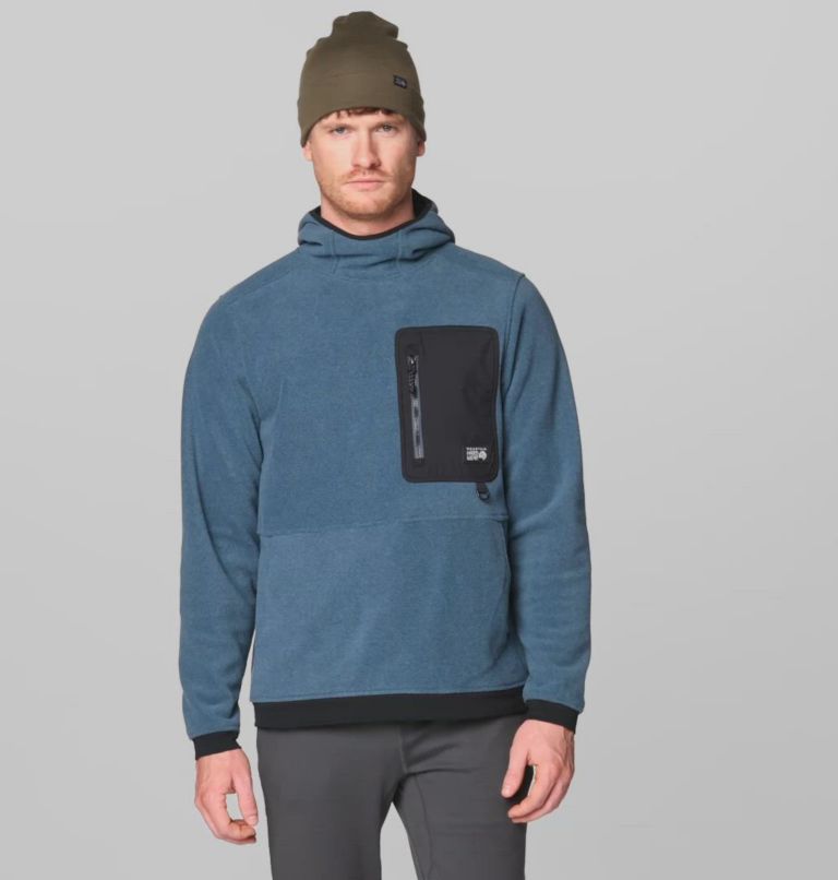 Men's First Tracks Fleece Pullover Hoody, Color: Moon Blue Heather, Black