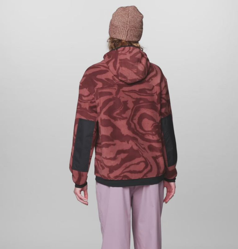 Women's Powder Maven Fleece Pullover Hoody, Color: Bourbon Brown Rockstrata, Black