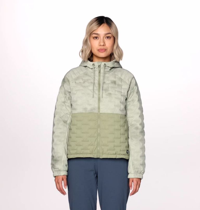 Women's Stretchdown Light Full Zip Hoody, Color: White Sage, Mantis Green