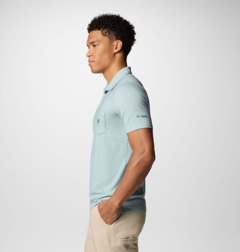 Men's PFG Uncharted Polo Shirt, Color: Crushed Blue Heather, image 4