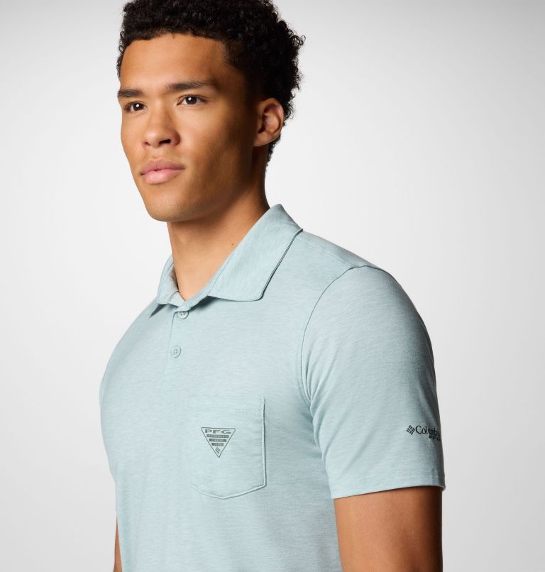 Men's PFG Uncharted Polo Shirt, Color: Crushed Blue Heather, image 5