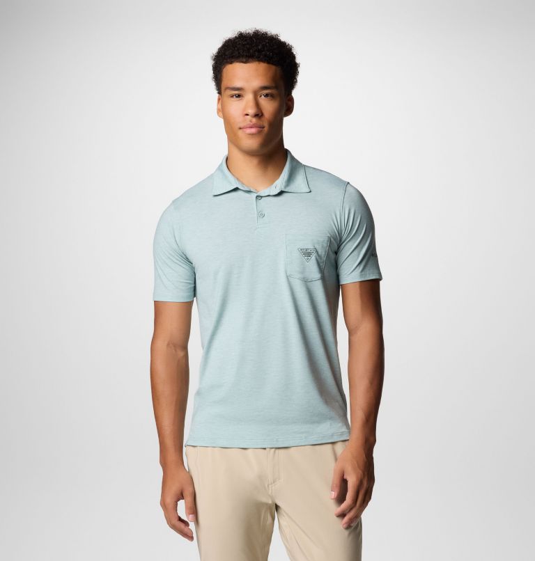 Men's PFG Uncharted Polo Shirt, Color: Crushed Blue Heather, image 1