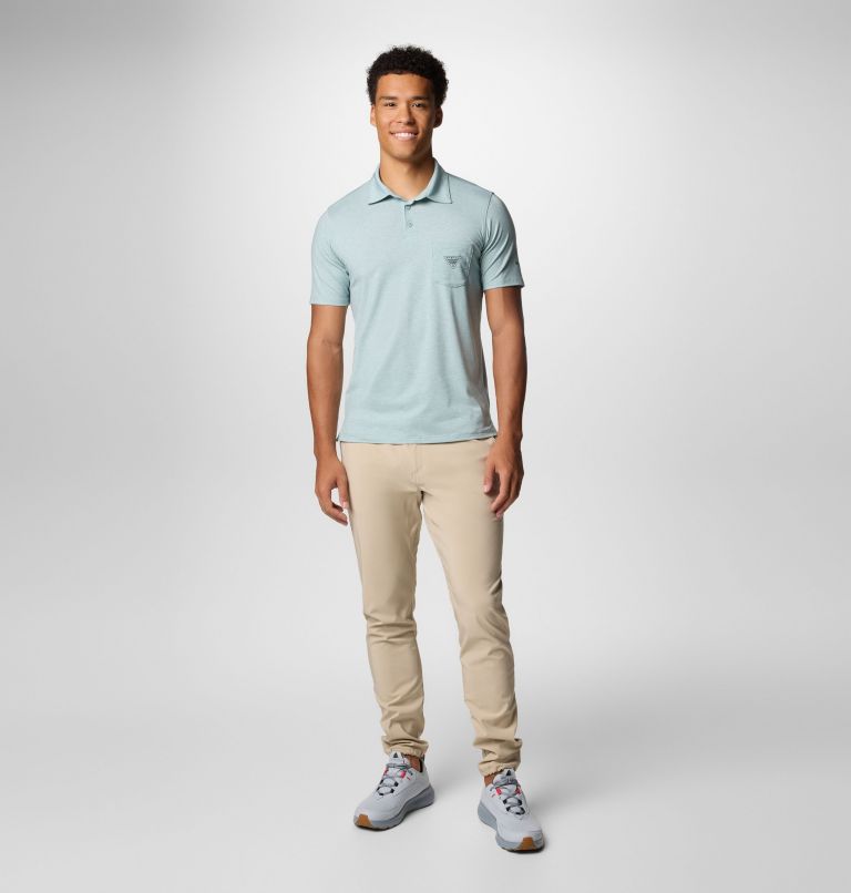 Men's PFG Uncharted Polo Shirt, Color: Crushed Blue Heather, image 2