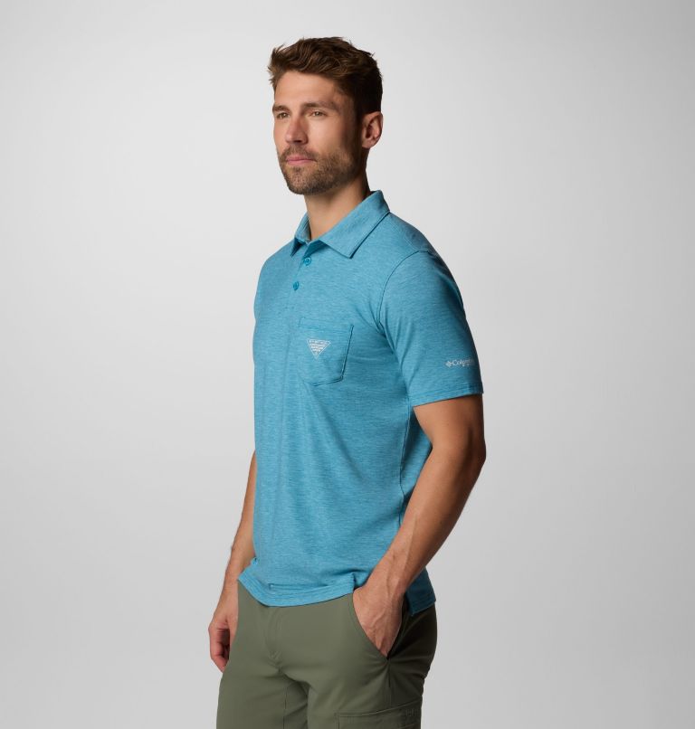 Men's PFG Uncharted Polo Shirt, Color: Blue Echo Heather, image 4