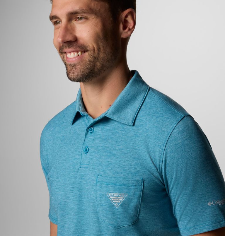 Men's PFG Uncharted Polo Shirt, Color: Blue Echo Heather, image 5