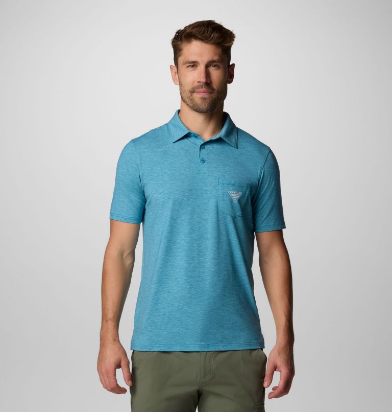 Men's PFG Uncharted Polo Shirt, Color: Blue Echo Heather, image 1