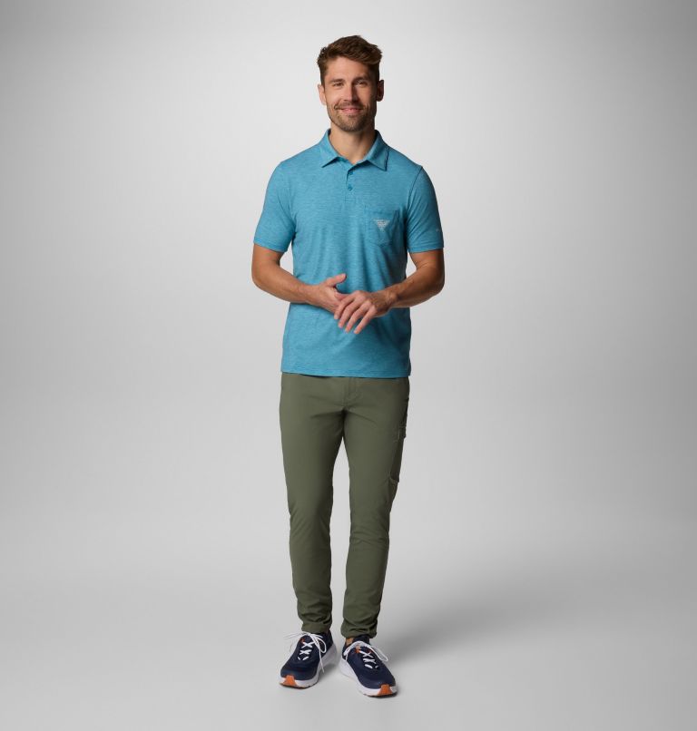 Men's PFG Uncharted Polo Shirt, Color: Blue Echo Heather, image 2