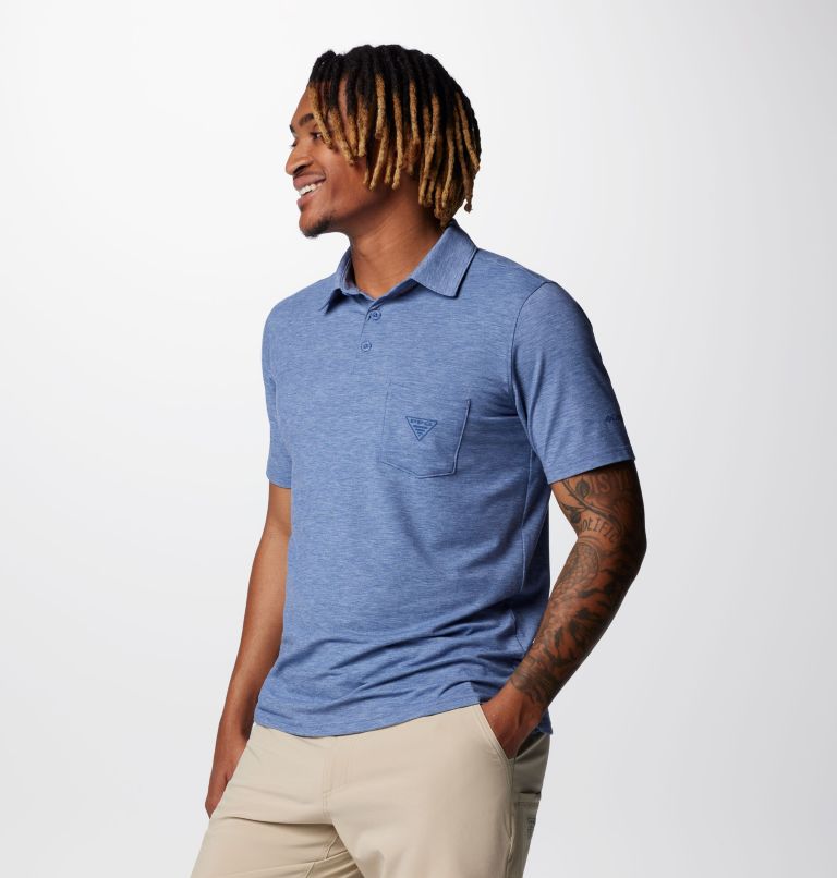 Men's PFG Uncharted Polo Shirt, Color: Bluebell Heather, image 4