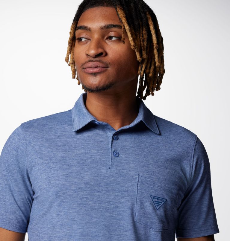 Men's PFG Uncharted Polo Shirt, Color: Bluebell Heather, image 5