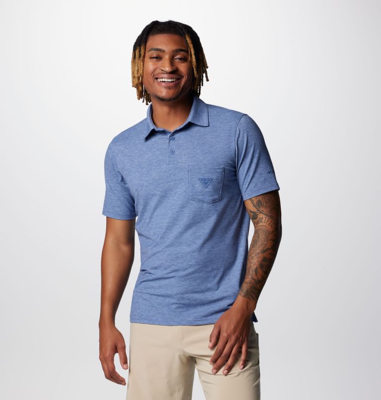 Men's PFG Uncharted Polo Shirt, Color: Bluebell Heather, image 1