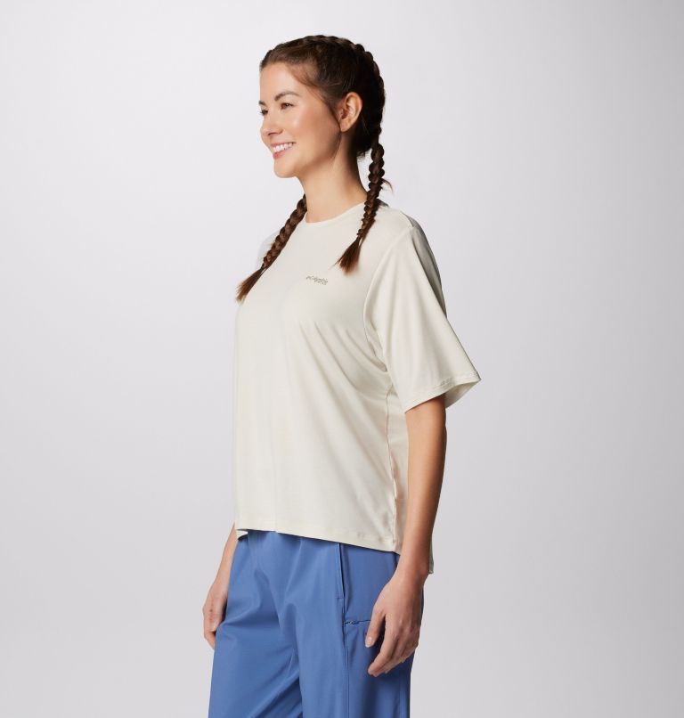 Thumbnail: Women's PFG Uncharted Short Sleeve Tech T-Shirt, Color: Stone, W Best Cast, image 4