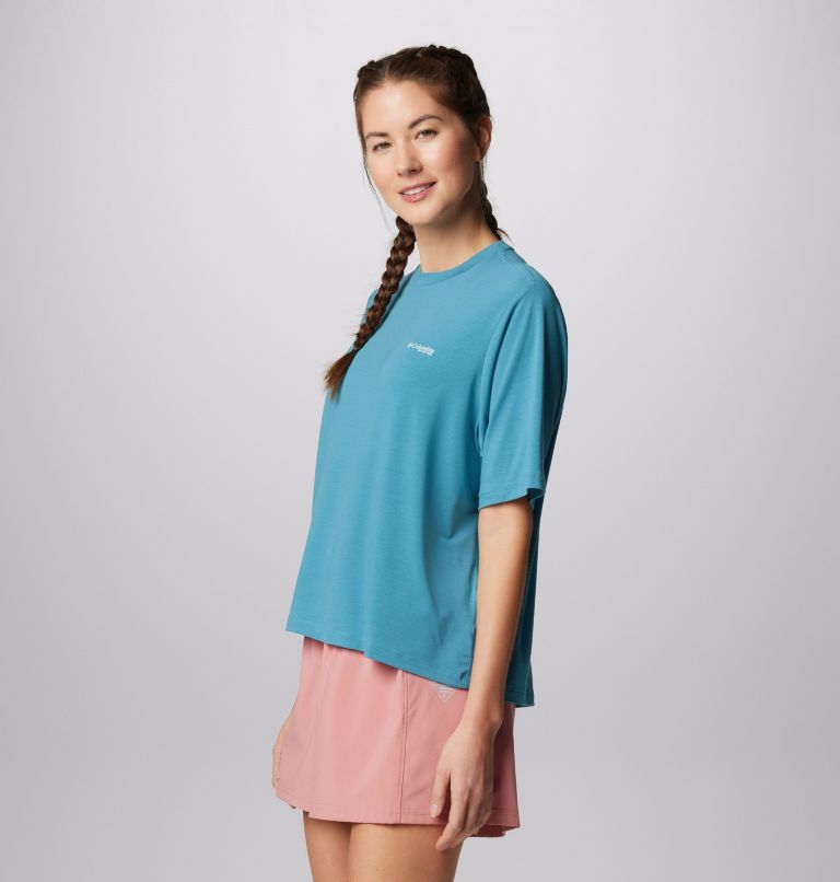 Women's PFG Uncharted Short Sleeve Tech T-Shirt, Color: Canyon Blue, W Uncharted, image 4