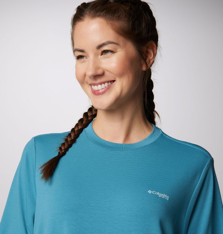 Women's PFG Uncharted Short Sleeve Tech T-Shirt, Color: Canyon Blue, W Uncharted, image 5