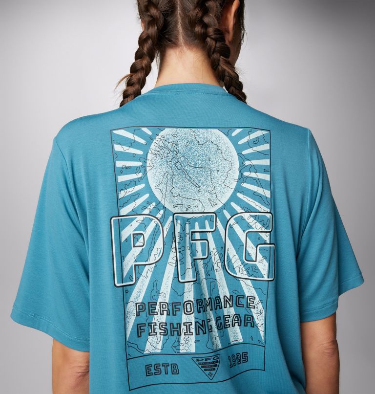 Women's PFG Uncharted Short Sleeve Tech T-Shirt, Color: Canyon Blue, W Uncharted, image 6