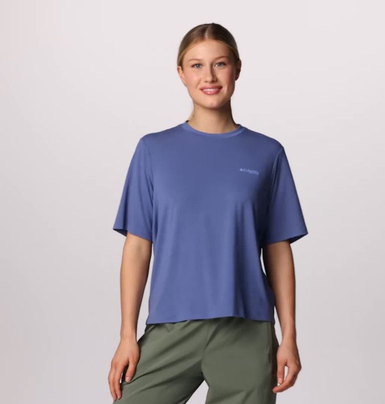 Women's PFG Uncharted Short Sleeve Tech T-Shirt, Color: Bluebell, W Uncharted