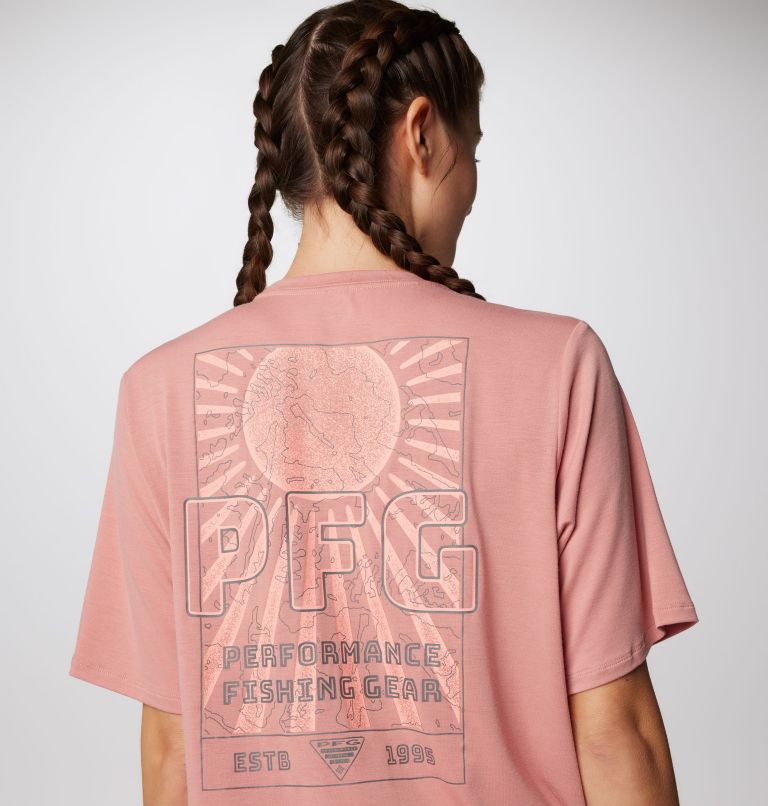Thumbnail: Women's PFG Uncharted Short Sleeve Tech T-Shirt, Color: Sandalwood Pink, W Uncharted, image 6