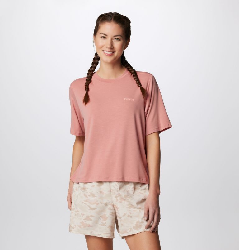 Women's PFG Uncharted Short Sleeve Tech T-Shirt, Color: Sandalwood Pink, W Uncharted, image 1