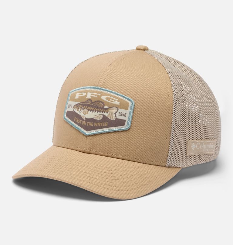 PFG Patch Mesh Ball Cap, Color: Beach, Fossil, Big Badge Bass, image 1