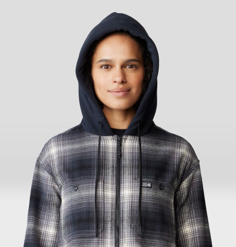 Women's Plusher Microchill Lined Shacket, Color: Black Ombre Buffalo Check, image 4