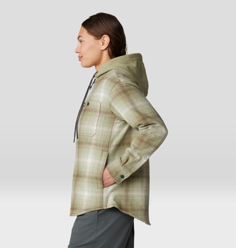 Women's Plusher Microchill Lined Shacket, Color: White Sage Ombre Buffalo Check, image 3