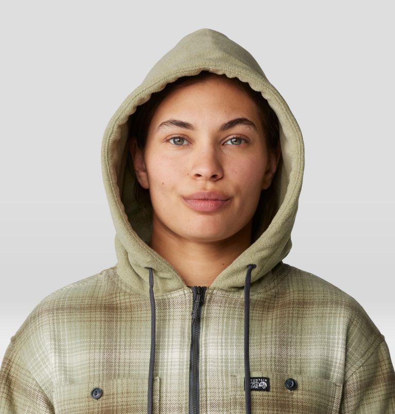 Women's Plusher Microchill Lined Shacket, Color: White Sage Ombre Buffalo Check, image 4