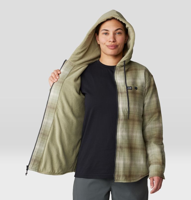 Women's Plusher Microchill Lined Shacket, Color: White Sage Ombre Buffalo Check, image 6