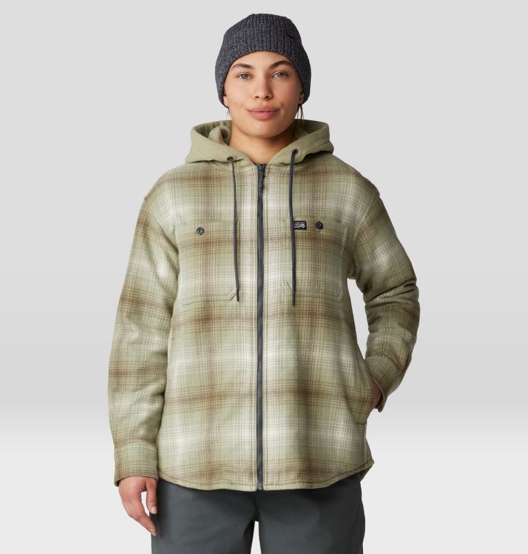Women's Plusher Microchill Lined Shacket, Color: White Sage Ombre Buffalo Check, image 8