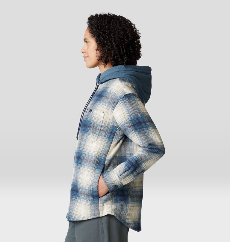 Women's Plusher Microchill Lined Shacket, Color: Adriatic Blue Ombre Buffalo Check, image 3