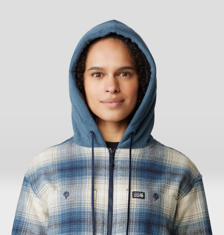 Women's Plusher Microchill Lined Shacket, Color: Adriatic Blue Ombre Buffalo Check, image 4
