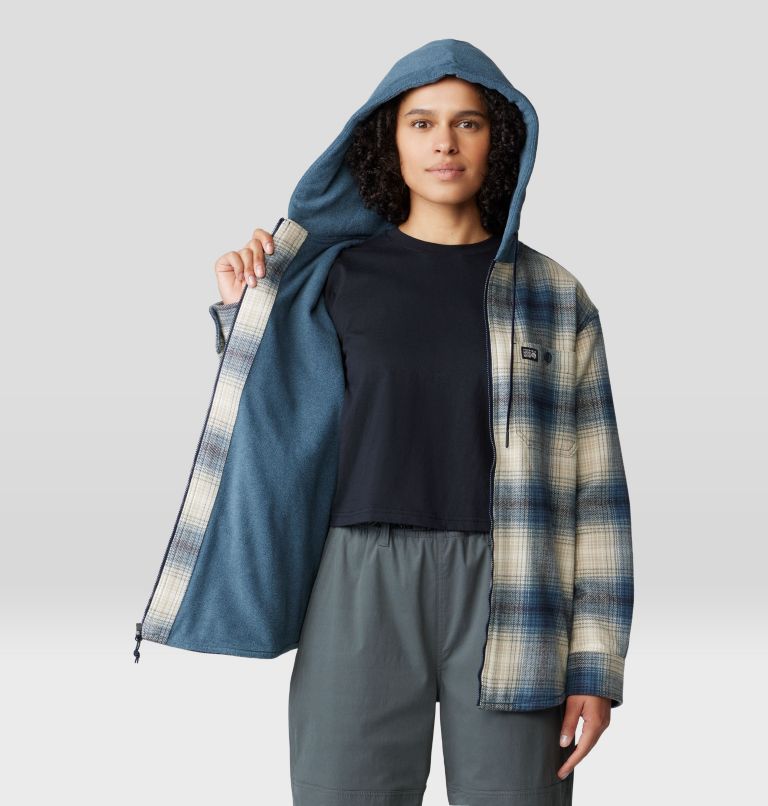 Women's Plusher Microchill Lined Shacket, Color: Adriatic Blue Ombre Buffalo Check, image 5