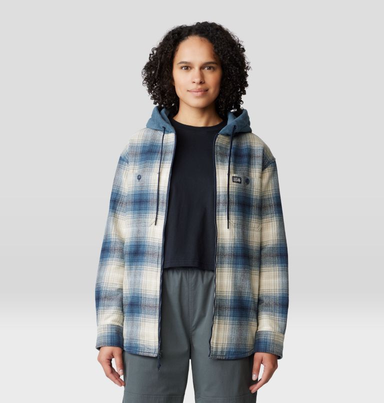 Women's Plusher Microchill Lined Shacket, Color: Adriatic Blue Ombre Buffalo Check, image 6