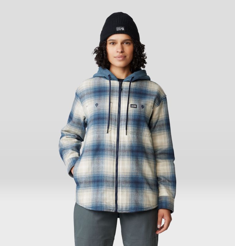 Women's Plusher Microchill Lined Shacket, Color: Adriatic Blue Ombre Buffalo Check, image 7