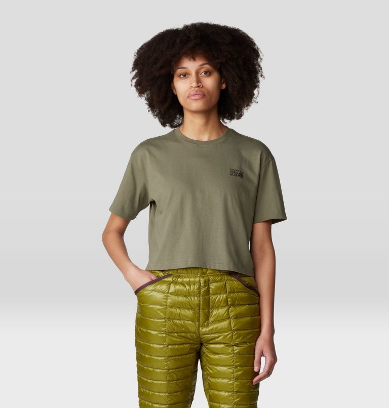 Women's MHW Logo Boxy Crop Short Sleeve, Color: Stone Green, image 1