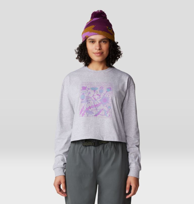 Women's Wild Flowers Boxy Crop Long Sleeve, Color: Hardwear Grey Heather, image 1