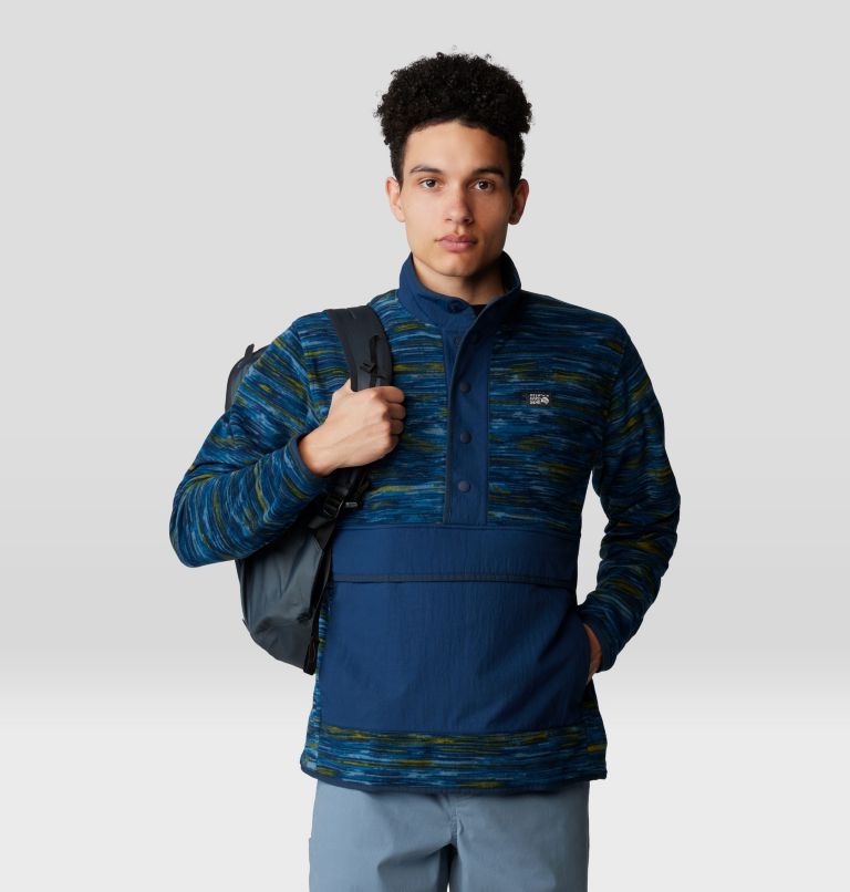 Men's Microchill Snap Pullover, Color: Dark Caspian Stria Print, image 5