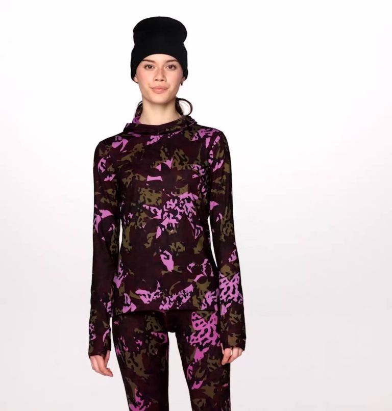 Women's Butter Up Long Sleeve Hoody, Color: Blackberry Forests Floor Print