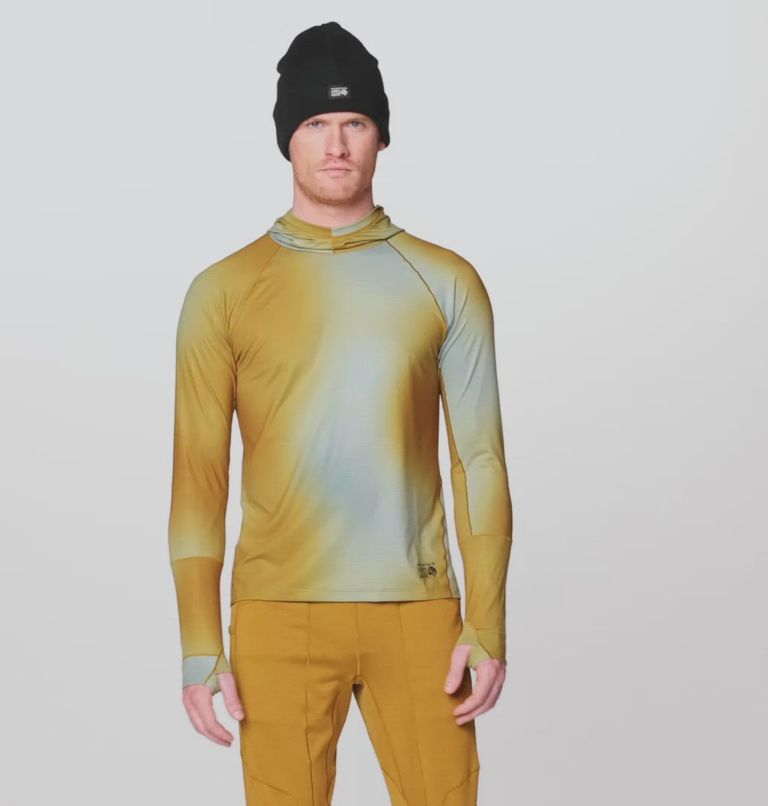 Men's Butter Up Long Sleeve Hoody, Color: Olive Gold Ombre Print