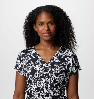 Women's Chill River Print Wrap Dress, Color: Black Popflorid, image 4