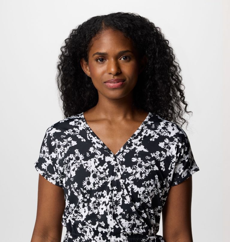 Women's Chill River Print Wrap Dress, Color: Black Popflorid, image 4