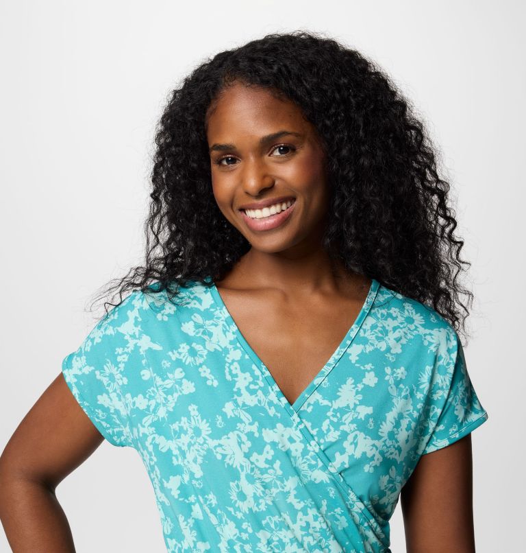 Women's Chill River Print Wrap Dress, Color: Teal Popflorid, image 4