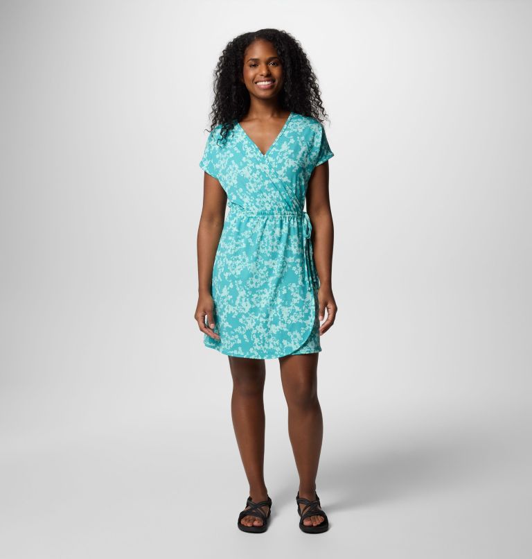 Women's Chill River Print Wrap Dress, Color: Teal Popflorid, image 1