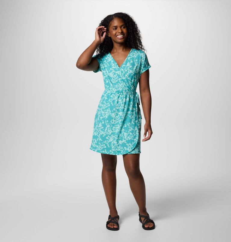 Women's Chill River Print Wrap Dress, Color: Teal Popflorid, image 6