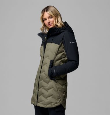Women's Mountain Croo III Waterproof Hooded Mid Down Jacket, Color: Stone Green, Black, image 3