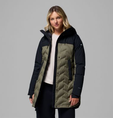 Women's Mountain Croo III Waterproof Hooded Mid Down Jacket, Color: Stone Green, Black, image 4