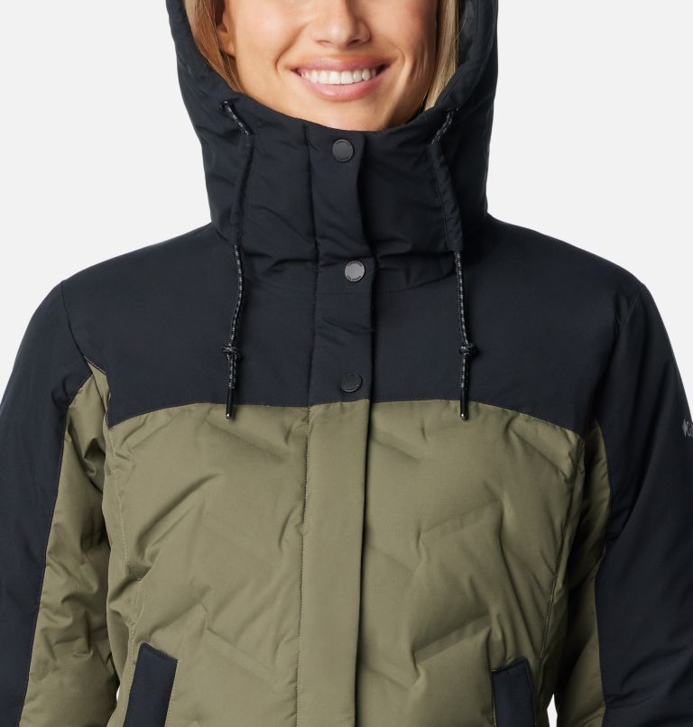 Women's Mountain Croo III Waterproof Hooded Mid Down Jacket, Color: Stone Green, Black, image 4